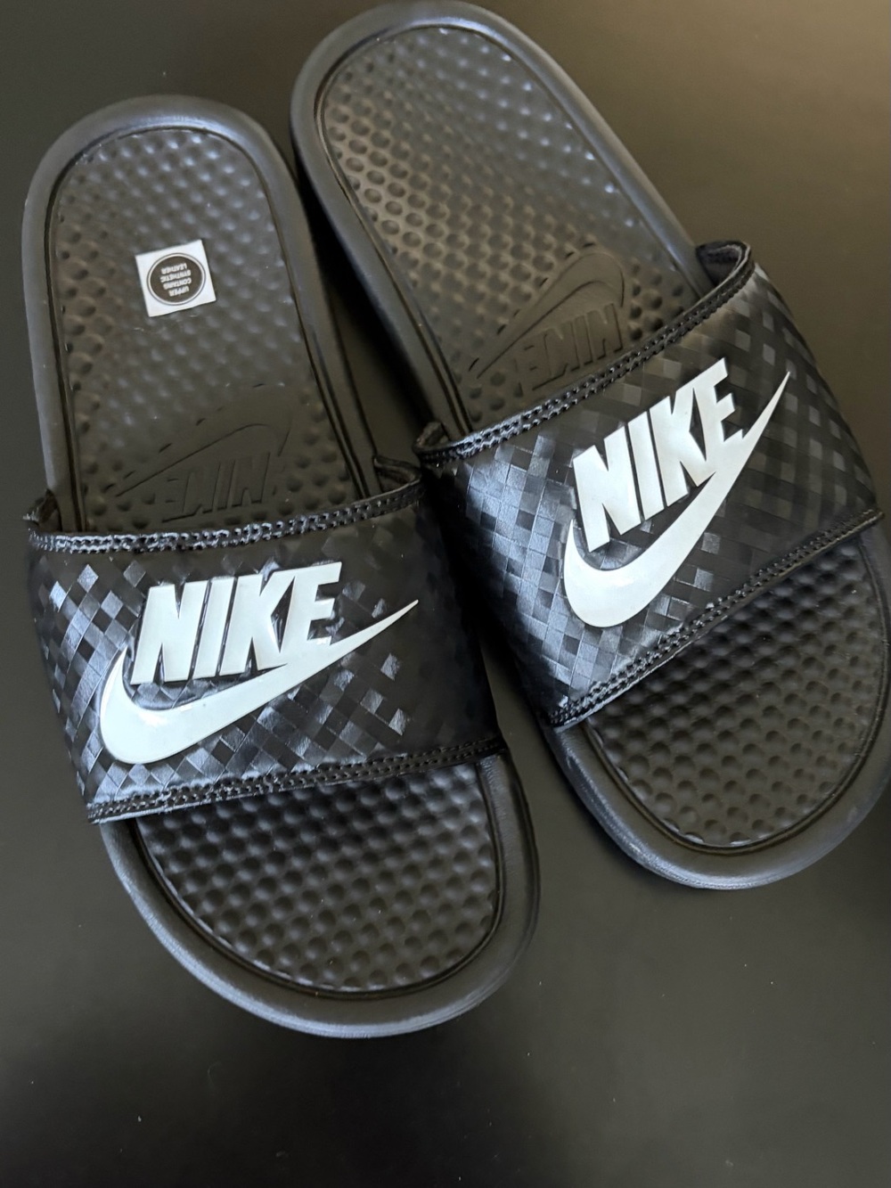 Nike Black Slides with White Logo